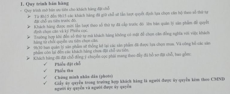 Quy trình bán hàng One Verandah năm 2019