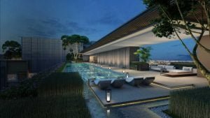 Hồ bơi trên tầng thượng toà căn hộ The Marq