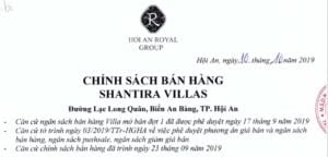 Chính sách bán hàng Shantira Villas Tháng 10-2019