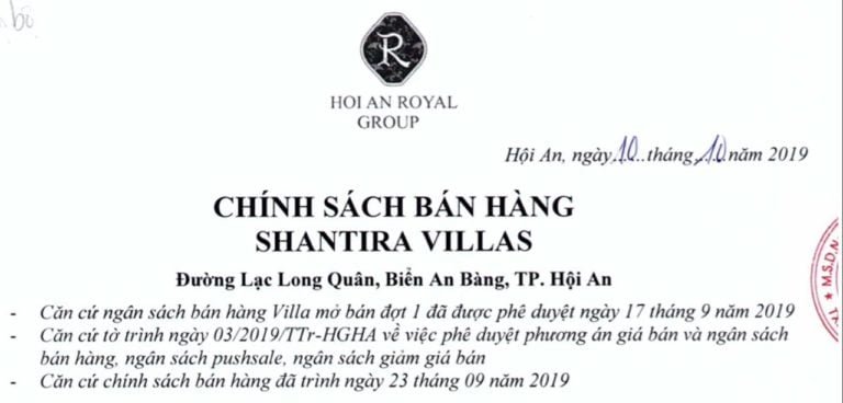 Chính sách bán hàng Shantira Villas Tháng 10-2019