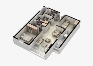 Mặt bằng căn hộ Thủ Thiêm Midtown 2 phòng ngủ 75m2