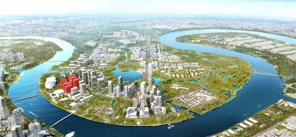 Vị trí dự án nằm ngay chân cầu Thủ Thiêm trong phân khu chức năng số 1
