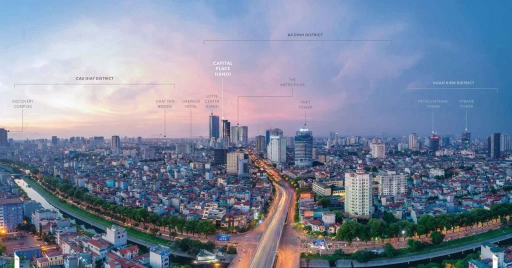 Toàn cảnh vị trí tòa nhà Capital Place và các tòa văn phòng khác tại quận Ba Đình