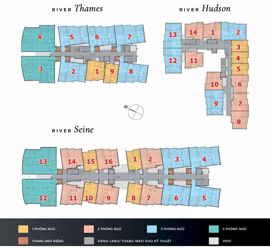 The River Thủ Thiêm 7 Mặt bằng căn hộ 1 2 3 4 phòng ngủ