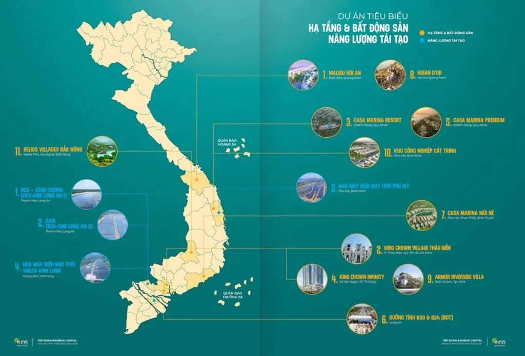 Sơ đồ minh hoạ vị trí các dự án bất động do BCG Land phát triển