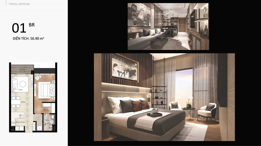 Mặt bằng căn hộ 1 phòng ngủ The River Thủ Thiêm