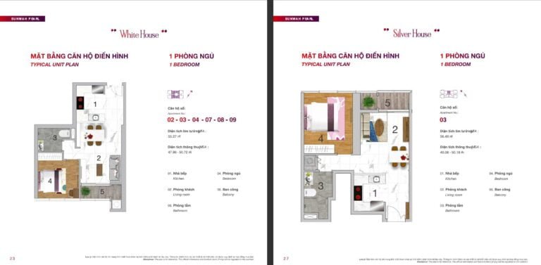 Mặt bằng căn hộ Sunwah Pearl 1 phòng ngủ