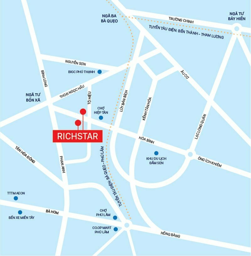 Bản đồ vị trí dự án Richstar trên đường Hoà Bình quận Tân Phú