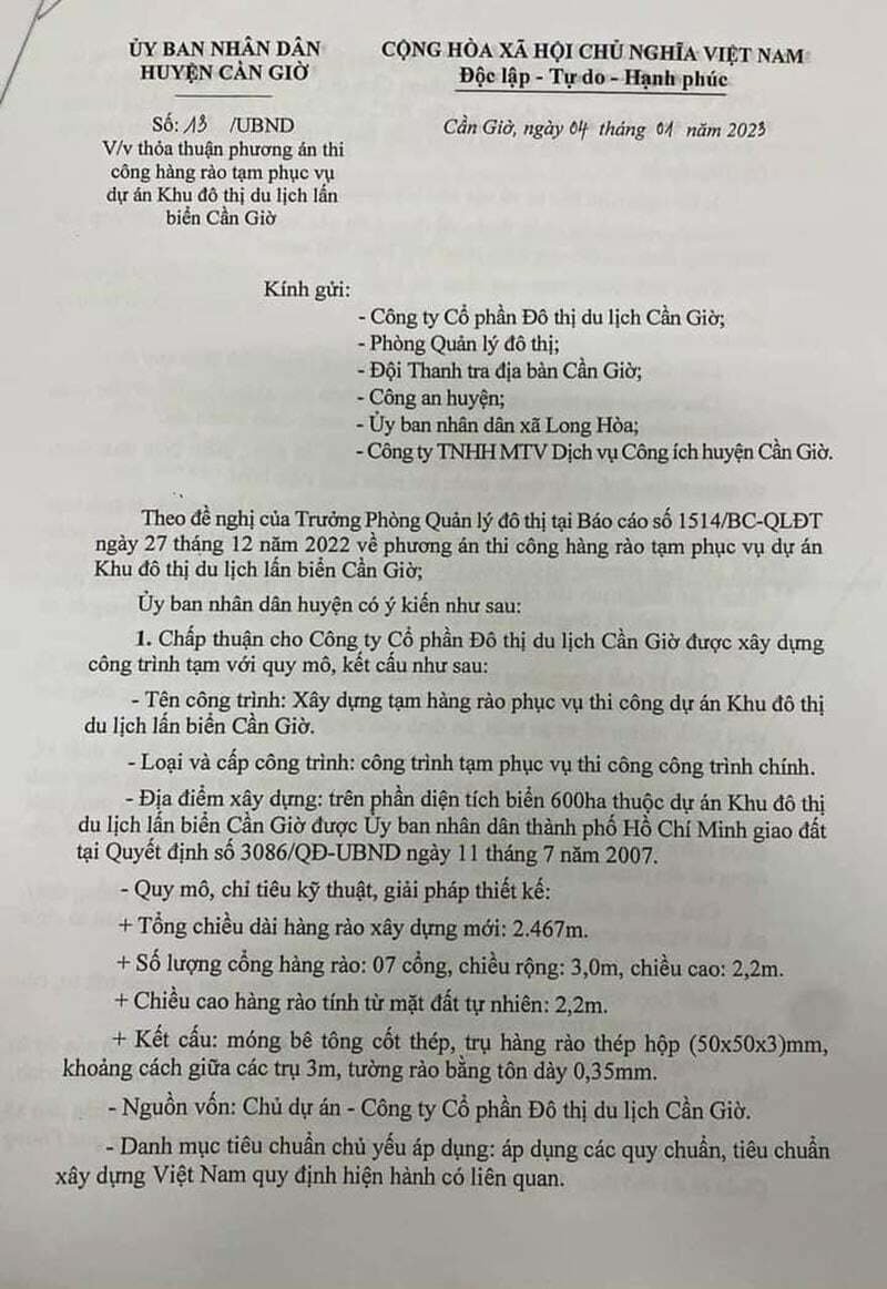 Hàng rào khu đô thị du lịch lấn biển cần giờ