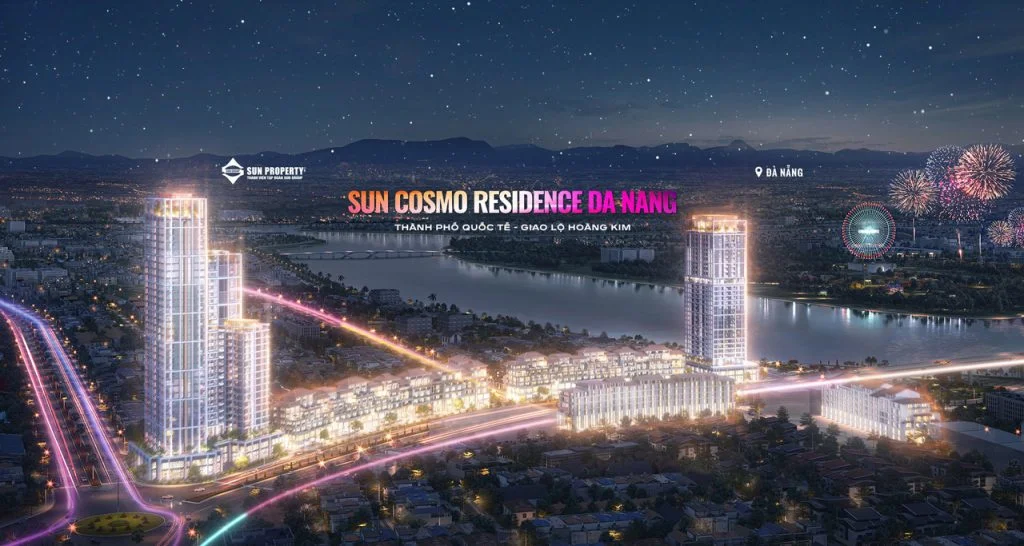 Sun Cosmo Residence Đà Nẵng 1 Phối cảnh về đêm của dự án Sun Cosmo Residence Đà Nẵng