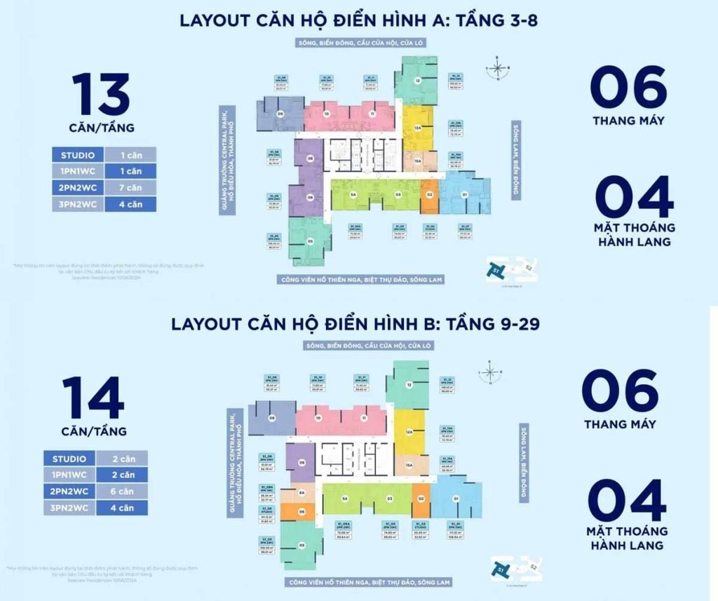 Mặt bằng căn hộ Seaview Residences Nghệ An toà S1
