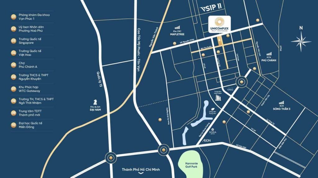 Bản đồ vị trí dự án Uni Complex Bình Dương