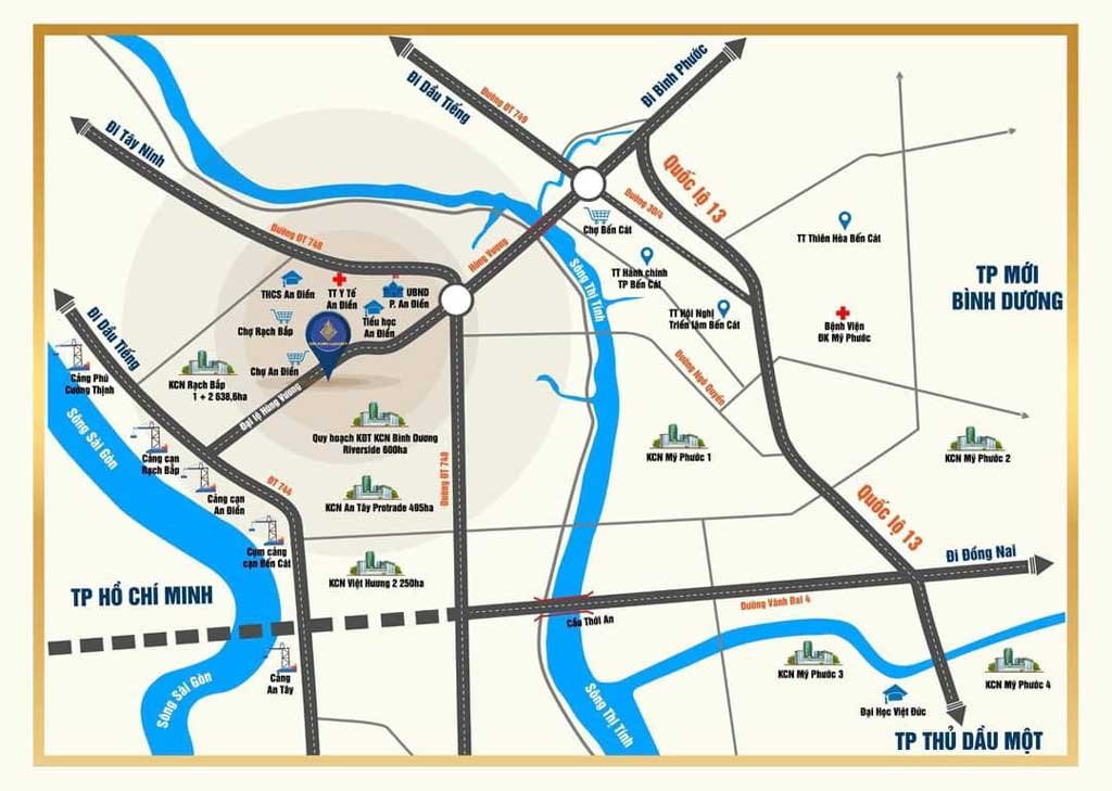 Bản đồ vị trí dự án tại Bến Cát Bình Dương