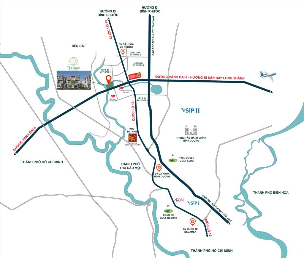 Địa chỉ dự án The Oasis Riverside tại trung tâm phường Thới Hoà, Tp.HCM