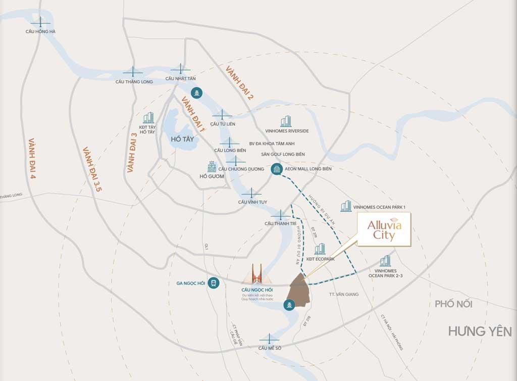 Bản đồ vị trí dự án Alluvia City tại Văn Giang Hưng Yên
