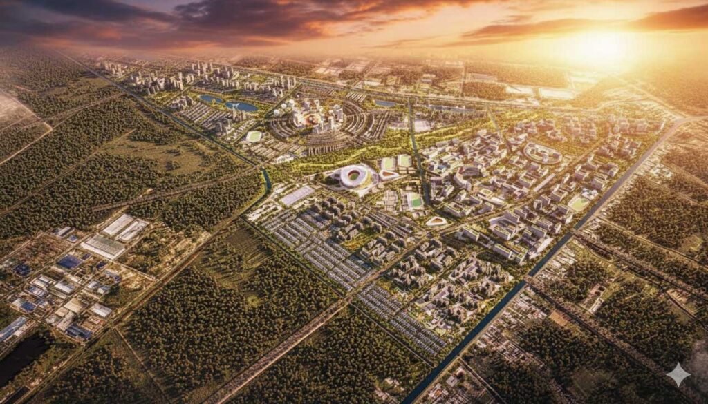 Cảnh hoàng hôn buông xuống ở dự án Vinhomes Hóc Môn