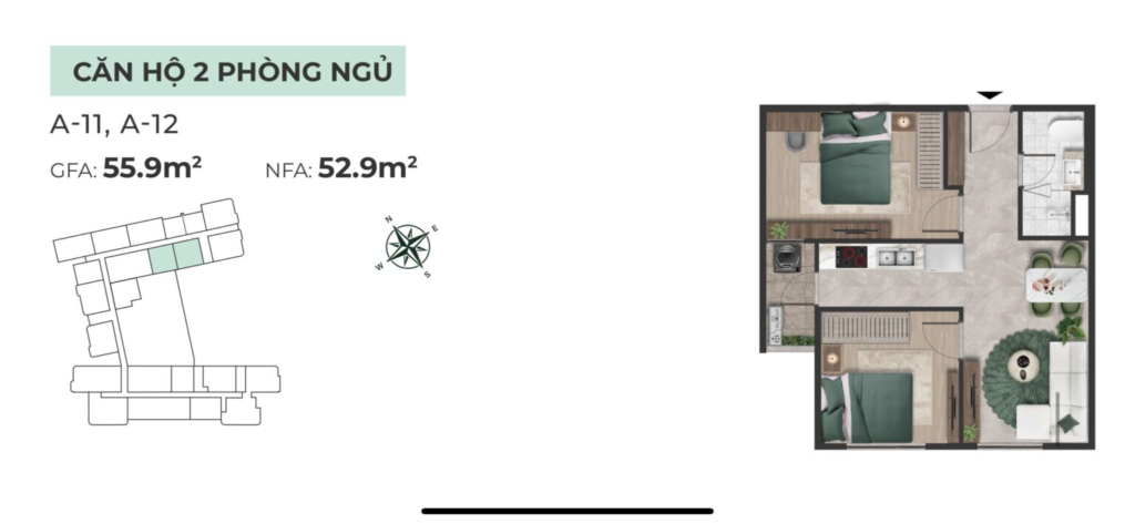 Căn hộ The Emerald Boulevard 2 phòng ngủ