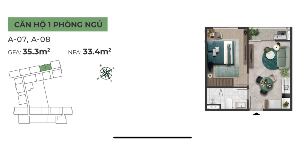 Căn hộ The Emerald Boulevard 1 phòng ngủ