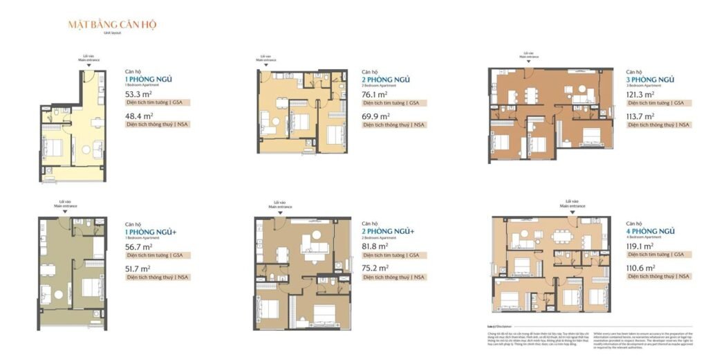 Mặt bằng căn hộ Masteri Cosmo Central 1 2 3 4 phòng ngủ