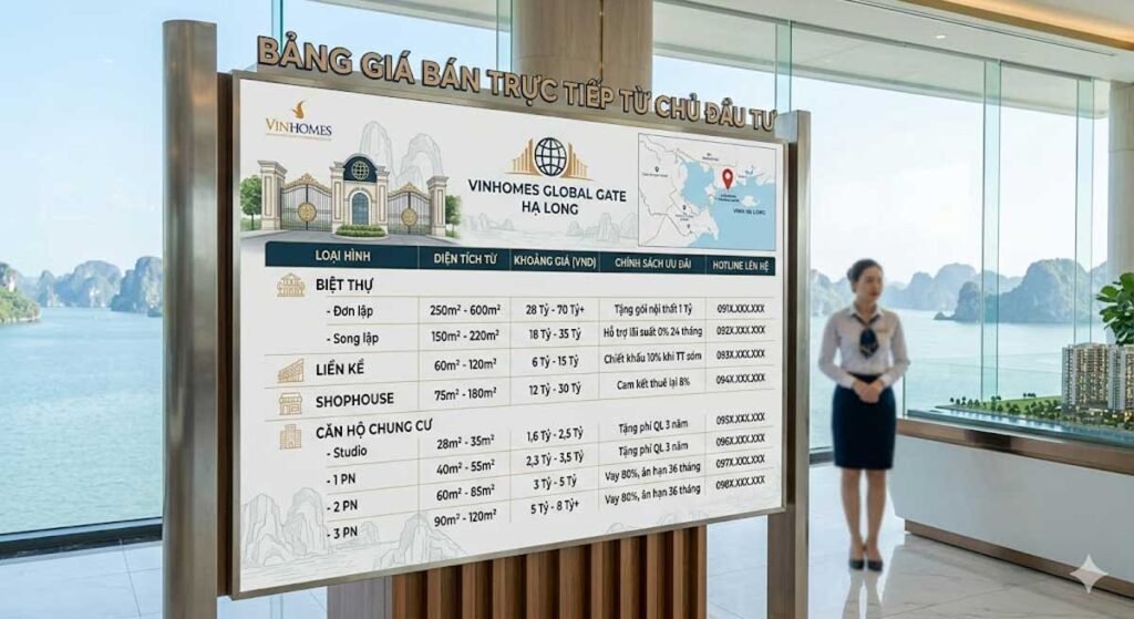 Bảng giá bán Vinhomes Global Gate Hạ Long Xanh (tham khảo)