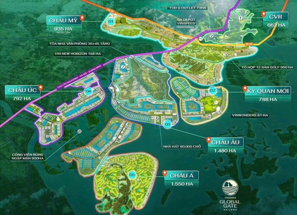 Mặt bằng tổng thể của dự án với nhiều phân khu chức năng