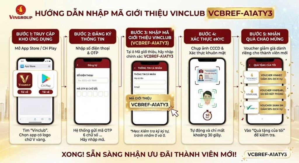 Hướng dẫn nhập mã giới thiệu Vinclub VCBREF-A1ATY3 trên app Vinclub
