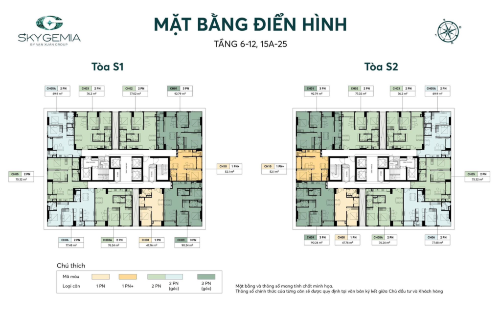 Mặt bằng tầng điển hình: Tầng 6-12, 15A-25