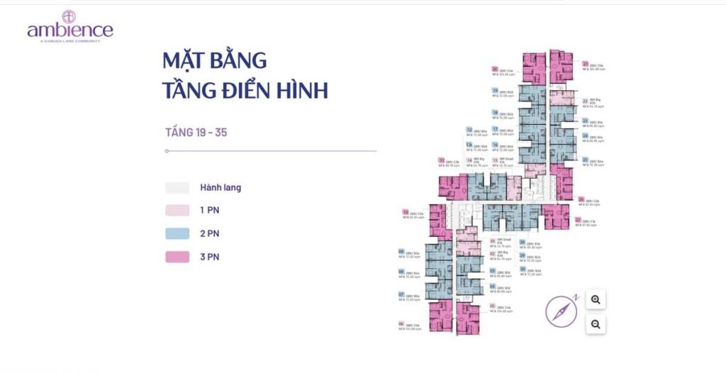 Mặt bằng tầng điển hình căn hộ Ambiance Gamuda Land