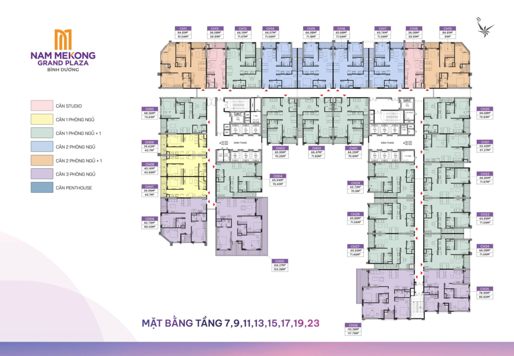 Mặt bằng tầng 7,9,11,13,15,17,19,23