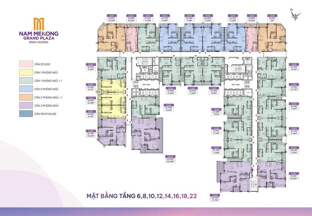 Mặt bằng căn hộ Nam Mekong Grand Plaza tiêu chuẩn