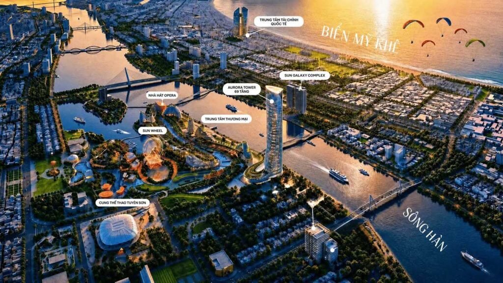 Vị trí Sun Galaxy Complex nằm trên sông Hàn và đối diện toà nhà 69 tầng Aurora Tower
