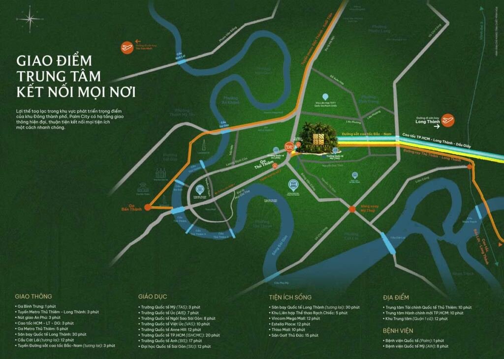 Palm City – Khu đô thị nghỉ dưỡng ven sông tại trung tâm Nam Rạch Chiếc 7 Bản đồ vị trí khu đô thị Palm City