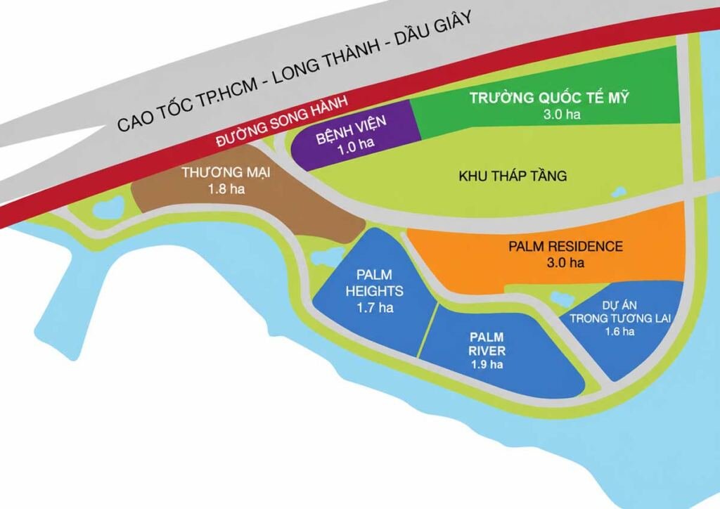 Palm City – Khu đô thị nghỉ dưỡng ven sông tại trung tâm Nam Rạch Chiếc 10 Các phân khu có trong dự án Palm City