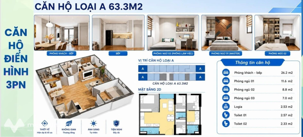 Căn hạ loại A 63.3 m2