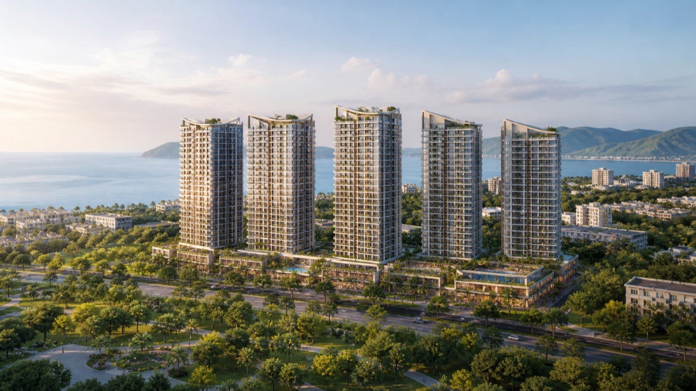 Phối cảnh tổng quan dự án Luvista Quy Nhơn với 5 tòa căn hộ cao cấp tại đường Chế Lan Viên.