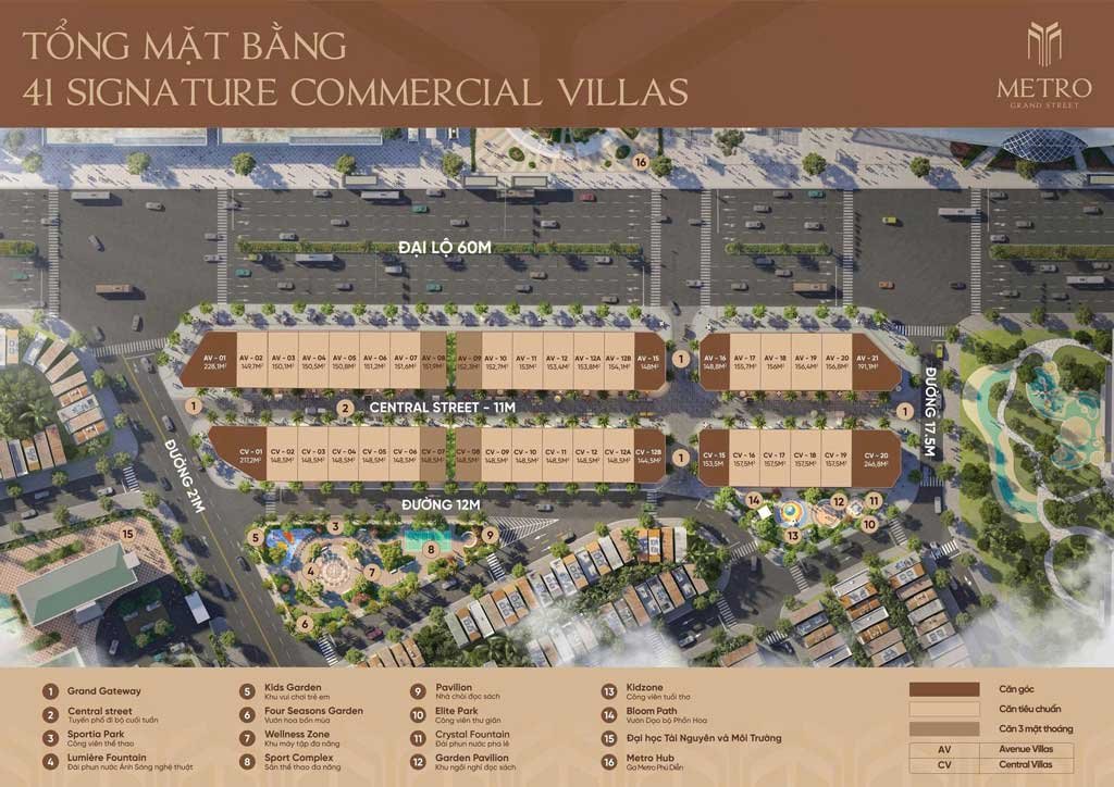 Tổng mặt bằng 41 căn biệt thự Metro Grand Street