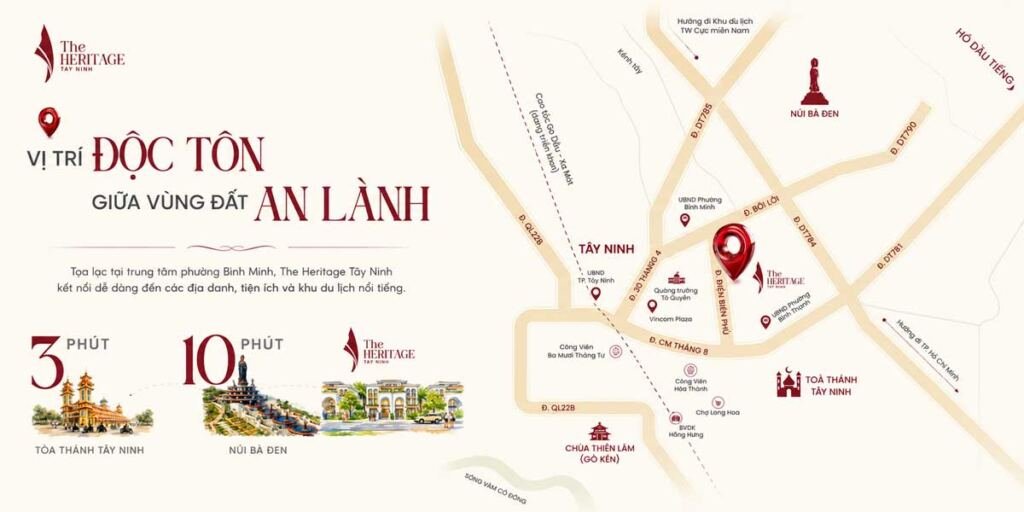 The Heritage Tây Ninh – Điểm đến an cư, kinh doanh và khai thác cho thuê tại trung tâm du lịch mới 6 Vị trí độc tôn giữa vùng đất an lành