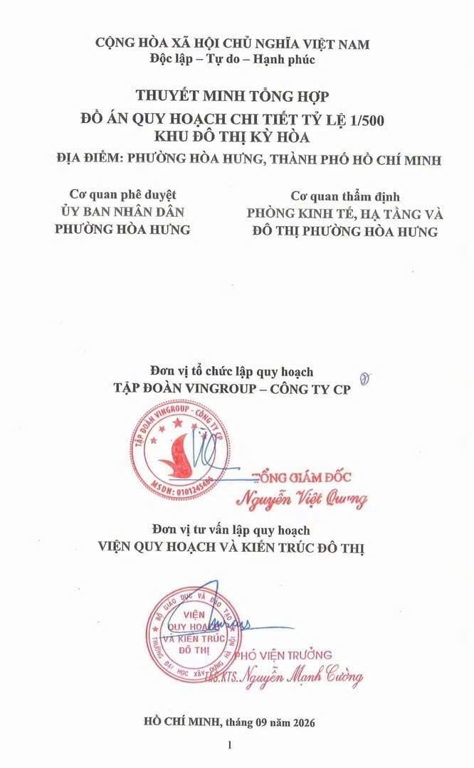 Vinhomes Kỳ Hoà: Quy Hoạch 1/500, Căn Hộ, Shophouse & Giá 1 Bìa thuyết minh tổng hợp đồ án quy hoạch chi tiết 1/500 dự án Vinhomes Kỳ Hoà do Tập đoàn Vingroup tổ chức lập, tháng 9/2026